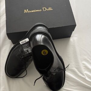 Massimo Dutti Black Track Sole Leather Loafers